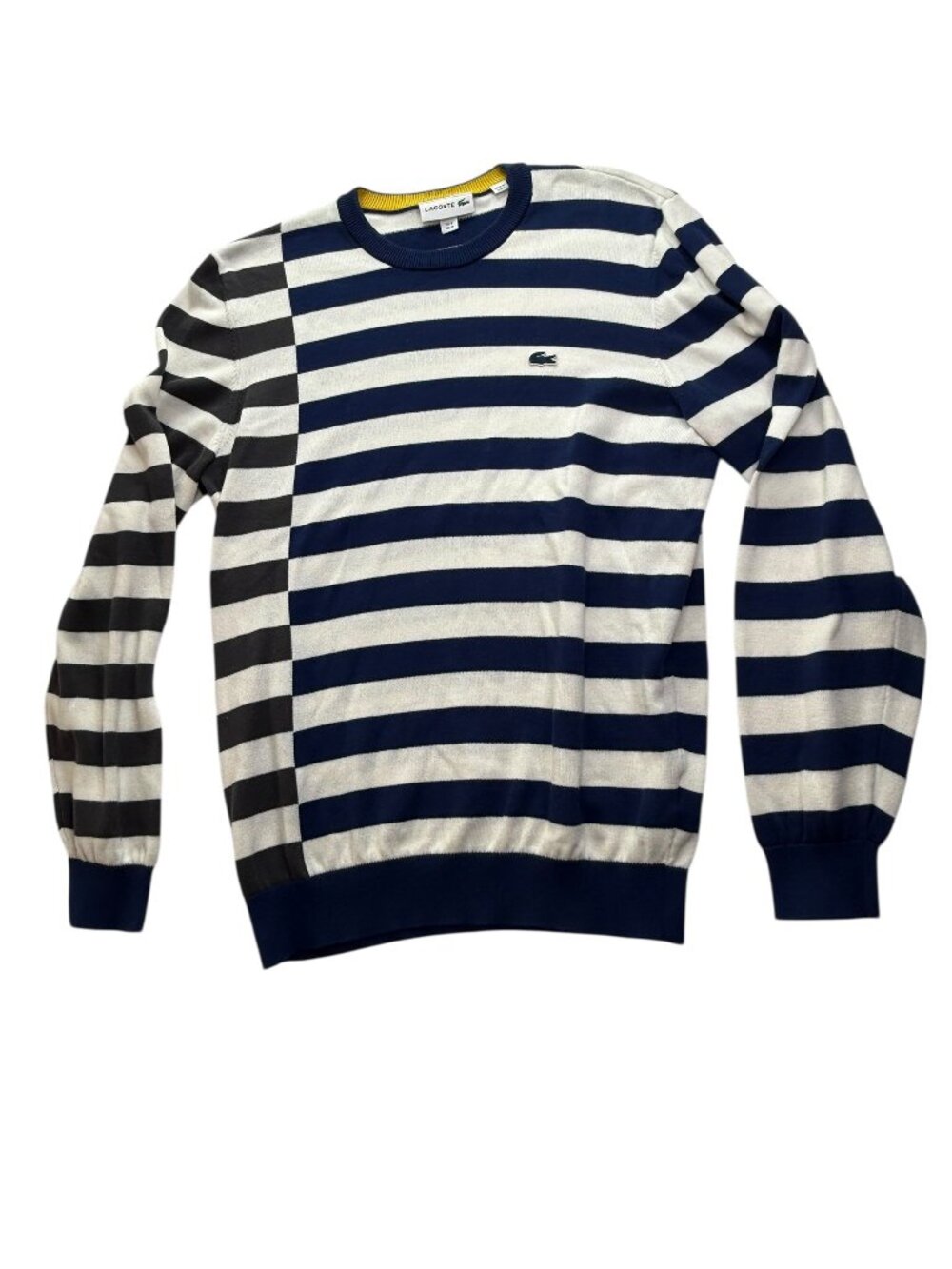 LACOSTE 100% cotton Striped Sweater White Blue Brown.  Long Sleeve.  Size US M.